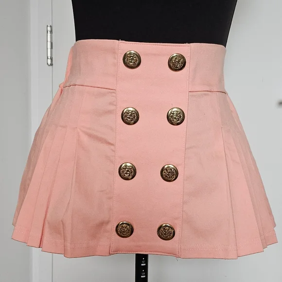 D.i.a Gyaru Coral Pleated Mini Skirt with Gold Sailor Style Buttons - Picture 5 of 7